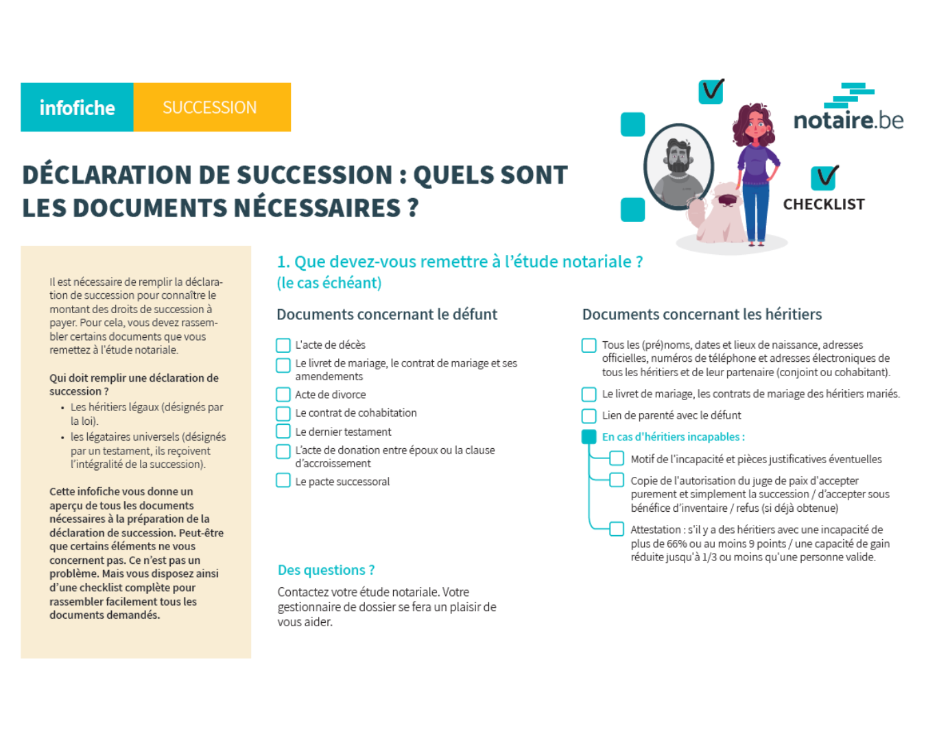 Checklist des documents nécessaire pour remplir la déclaration de succession.